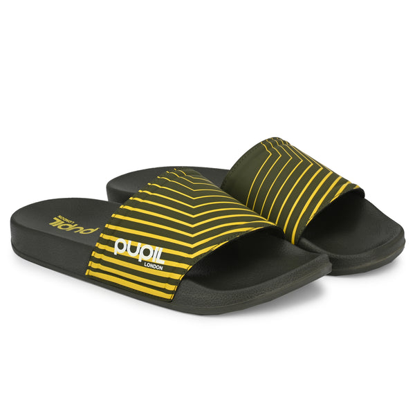 Pupil Men's BEN-4 Pool Slider, Olive and Yellow