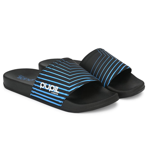 Pupil Men's BEN-4 Pool Slider, Black and Blue