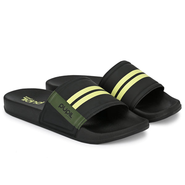 Pupil Men's BEN-2 Pool Slider, Black and Olive